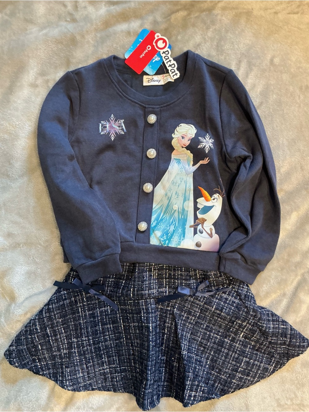 PatPat Navy Girls' Elsa & Olaf Sweater and Skirt